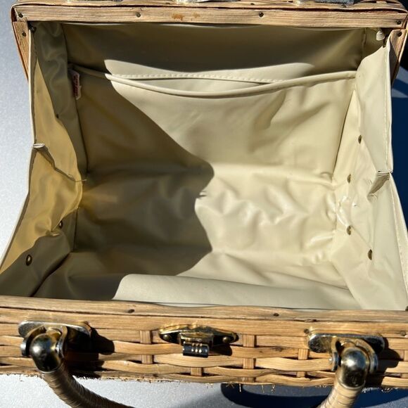 Vintage Vinyl Covered Straw Box Style Handbag Floral Flowers Cigar Box 50s-60s - Picture 5 of 15
